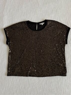 Lucky Brand Brown Sequin Short Sleeve Top